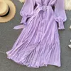 Повседневные платья винтажные фиолетовые/белые шифоновые шифоновые платья в горошек