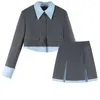 Werkjurken 2023 Sets Women Fashion Patchwork Short Suit Jack Blazer en Mini Skirts Koreaanse stijl Casual tweedelige set