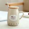 Muggar 1st Kort keramisk mugg med lock och sked kaffemjölk te söt kreativ frukost cup drinkware nyhet gåvor