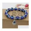 Blue Blue Evil Eye Hamsa Hand Fatima Palm Beads Bracelet dla kobiet łańcuch biżuterii vintage żeńska elastyczna dostawa dhnbl