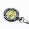 Pocket Watches Brand Steampunk Skeleton Transparent Open Face Roman Normals Hand Vind Mechanical Watch Fob Chain PJX1222