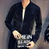 Herrjackor DJ Club Fancy Outfit Bomber Hommeshinny Black Blue Silve Green Jacket Men Slim Fit Bomberjacket Sharp Jaquetas Masculino