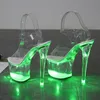 Kleiderschuhe Neu 17 cm Super High Nightclub High Heels Transparente Plattform Luminöse Pantoffeln Frauen Schuhe LED LEG CODWALK Tanz Tanz Sandalen G230130