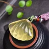 Pendant Necklaces Wholesale Yellow Natural Crystal Pendants Carved Scallop Shell Sweater Chain Necklace Lucky For Women Men Gift Jewelry