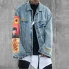 Мужская куртка вышивая джинсовая куртка мужчина хип -хоп.