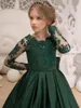Girl Dresses Dark Green Ball Gown Toddler Flower Girls Long Sleeves Bow Backless Lace Birthday Costumes Pography Customised