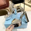 5A casual shoes sandals rhinestone Luxury Designers womens platform heels dress shoes Classic triangle buckle Embellished Ankle strap 13CM high Heeled women sanda