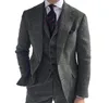 Costumes pour hommes sur mesure gris laine chevrons hiver hommes 2023 Tweed Homme affaires 3 pièces ensemble veste gilet pantalon Costume Homme