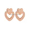 Stud Fashion Jewelry Heart Earrings Hollowed Metal Double Peach Drop Delivery Dhqju