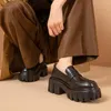 ドレスシューズBeautoday Platform Penny Loafers Women本物の牛の革丸いつま先スリップ