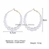 Dangle Chandelier Bohemian White Imitation Pearl Hoop Earrings For Women Gold Big Circle Korean Jewelry Brincos Statement Bijoux D Dh79D