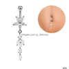 Umbigo sino botão anéis flor balançando barriga piercing umbigo aço inoxidável zircão sexy anel para mulheres meninas corpo jóias drop del dhi45