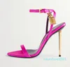 Dames hoge hak sandalen roze rode gouden hangslot versieren hoge hakken naakte pumps queen tom-fords-sandal luxe designer designer designer jurk dinerfeest schoenen