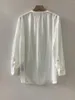 レディースブラウス女性の明るいストライプハーフオープンボタンシャツ2023年初期の春の女性Oネック長袖ゆるい気質エレガント