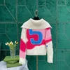Pull femme design printemps style nouveau motif flottant en trois dimensions lettre bosse couleur incrusté artisanat pull en laine demi-fermeture à glissière all-match