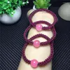 Pulseras con dijes de Calcedonia rosa para mujer, piedra Natural de hebra, cuentas de granate hechas a mano, cadena trenzada, joyería de Yoga