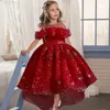 Flickaklänningar Girls 'Sequin Tail Wedding Dress 3-12 år gammal Baby Gaze broderad pärla Flower Fluffy Princess