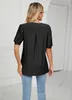Summer Women Shirts Tops Loose Casual Puff Short Sleeve V Neck T-Shirt Hollow Out Blouses