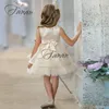 Fille Robes Simple Encolure Dégagée Mini Fleur Ivoire Blanc Tulle A-ligne Fête D'anniversaire Avec Pearsl Ceinture Pour Enfant Robe Mariage Bleu