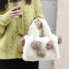 Evening Bags Japanese Casual Retro Fur Bag Ins Simple Plush Hand Held Women's Net Red Fashion Wool Ball Color Contrast Handbag
