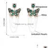 Dangle Chandelier Fashion Rhinestone Imitation Pearl Butterfly Earrings Party Womens Elegant Jewelry Drop Delivery Dhgqs
