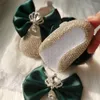 Первые пешеходы Dollbling Emerald Crown Baby Cirb Shoes Green Bow Set Set Bebe Bebe Bebe Bebe Ballet 100 -дневная балерина Princess Girl First WA 230203