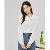 Kvinnors blusar skjortor Toyouth Women Shirts Autumn Long Sleeve Petal Collar Heart Form Button Blus med avtagbar stift Vit Purple Cute Tops 230204