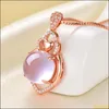 Pendant Necklaces Pink Opal Chokers Ross Quartz Necklace For Wedding Women Sweet Jewelry Girls Gift Rose Gold Luckyhat Drop Delivery Dhxcl