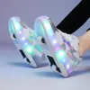 Sneakers Kids LED USB Ładowanie buty Roller Blowing Lightous Up Luminous z kołami dla dzieci Rolki Skate Buty dla chłopców 230203