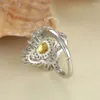 Anéis de casamento Classic Silver Color Ring White Zircon Flor Novo amarelo Crystal Square Stone for Women Bridal Jewelry