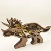 Decorative Objects Figurines Dinosaur Triceratops Decoration Crafts Wooden Hollowed Creative LED Light Desktop Ornaments Christmas Home Decor 230204