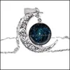 قلادة قلادة أزياء الكون الفضائي NEBA للنساء Galaxy Starry Sky Half Crescent Moon Sier Cains Jewelry Drop Dropend Pendan OTKGF