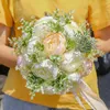 Dekorativa blommor Temperament Simulering Bride Holding Bridesmaid Wedding Bouquet High Quality Ribbon Hall Supplies FZ528