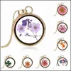 Pendant Necklaces Necklace Fashion Pretty Romantic Crystal Glass Floating Locket Dried Flower Plant Chain Locke Yydhhome Drop Delive Dhaiv