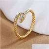 Band Rings Fashion Jewelry Copper Gold Plated Snake Ring For Women Zircon Snakes Opening Drop Delivery Dhxke