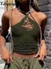 Damen Tanks Camis Rapcopter y2k Hollow Out Neckholder Top Grün gestrickt rückenfrei Sexy Mini Weste Retro Mode Crop Top Frauen Sommer Strand Sweats 90er Jahre 230203