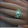 Band Rings Fashion Fluorescent Open Ring For Women 3 Colors Glow In The Dark Luminous Heart Cute Female Trendy Party Jewelry Gift Dr Ot34S