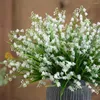 Decorative Flowers Artificial White Valley Lily Fake Plastic Bell Orchid Wedding Decoration Bridal Bouquet Home Office Desk Decor