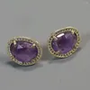 Ohrstecker GuaiGuai Schmuck Echter Stein Lila Amethysten Facettierte Lünette Set CZ Gepflasterter Ohrring Für Frauen Mädchen Einfache Geschenke