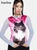 여자 티셔츠 호트 로우 여성 긴 소매 스트리트웨어 메쉬 그래픽 T 셔츠 탑 티 가을 가을 가을 의류 비즈니스를위한 도매 품목 230204