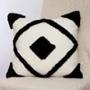 Almohada Tufted Impreso Sofá Cubierta Algodón Tejido Europeo Lona Abrazo Funda de almohada Blanco y negro 45x45cm