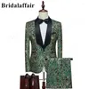 Men's Suits Bridalaffair Boutique(Blazer Trouser)Red Pattern Men Casual Style Elegant Fashion Wedding Banquet Performance Slim Custome Homme