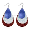 Dangle Lustre Bijoux De Mode Boucles D'oreilles En Cuir Pu Drapeau Américain Trois Couche Faux Drop Delivery Dhylx