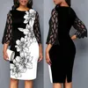 Повседневные платья элегантные цветочные платья кружево 3/4Sleeve Openwork Женская мода 2023 мода S-2XL для женщин