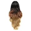 Top Closures X-TRESS Ombre Brown Blonde Synthetic Lace Front For Black Women Dark Roots Long Body Wave Middle Part Transparent