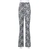 Женские штаны Capris Женщины с высокой талией Flare Harajuku Vintage Zebra полосатые колокольчики нижние брюки