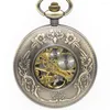 Orologi da taschino Orologio meccanico con ingranaggi a ruota in bronzo Numeri romani Scheletro PocketFob con scatola PJX1343