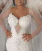 Glamoureuze zeemeermin trouwjurken lieverd mouwloze tule met een groot aantal parels holle backless hof jurk op maat gemaakte plus size vestidos de novia