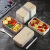 Double Layer Lunch Box 1200ml Wooden Feeling Salad Bento Boxes Microwave Portable Container For Workers Student tt0204