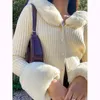 Malhas femininas Ortifree 2023 Autumn Winter Mulheres de malha de malha de cardigã Sweater de casacos curtos de moda de peles de peles